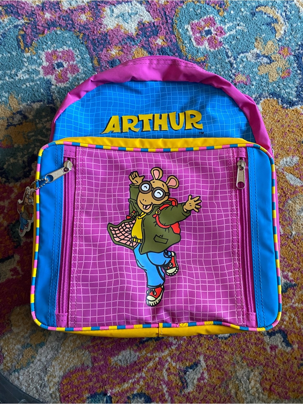 VTG 1997 Arthur backpack pockets keychain purple blue pink kids